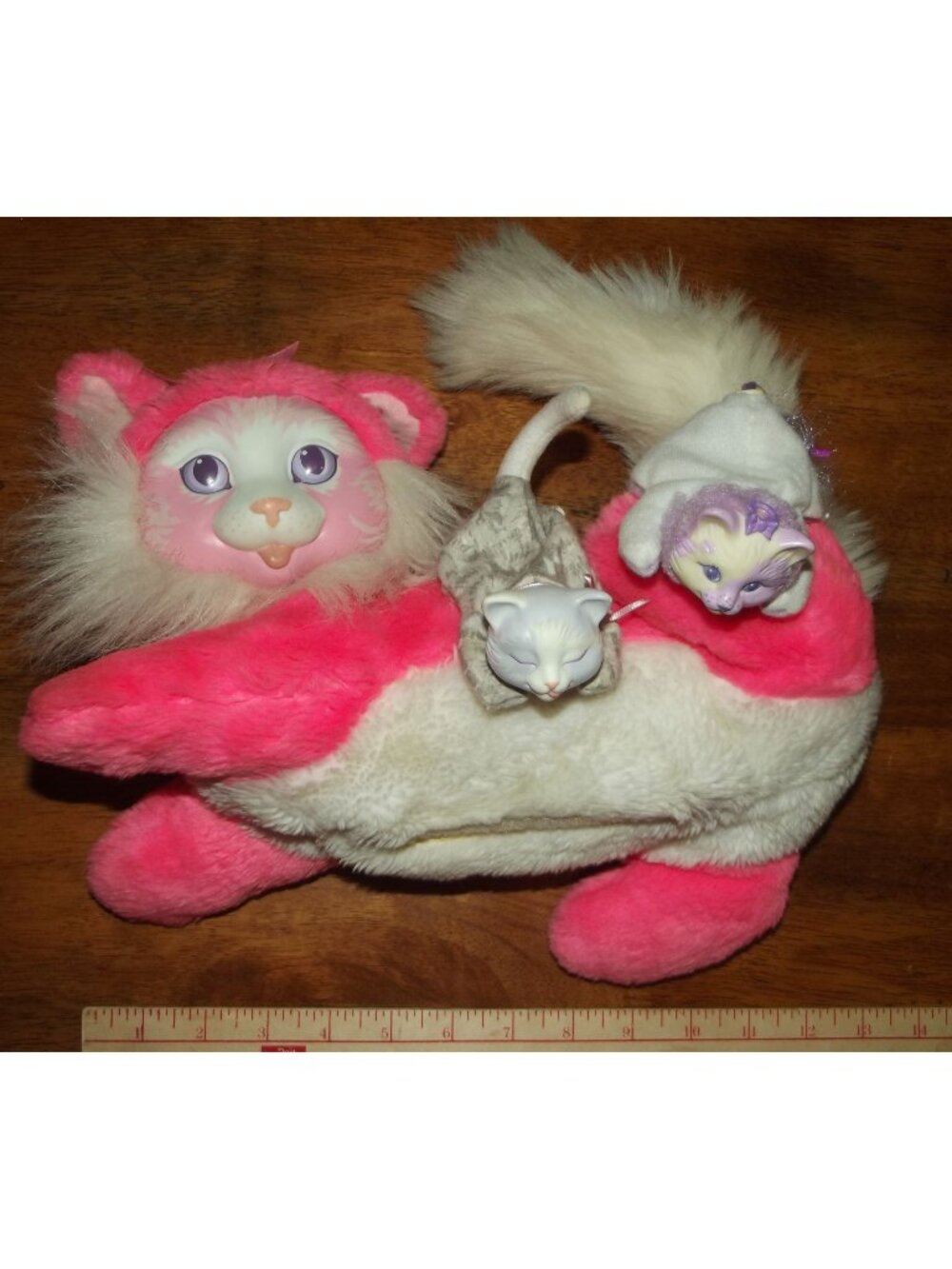 Hasbro Kitty Surprise Vintage 1990s Pink White Stuffed Cat Plush Mom & 2 Babies